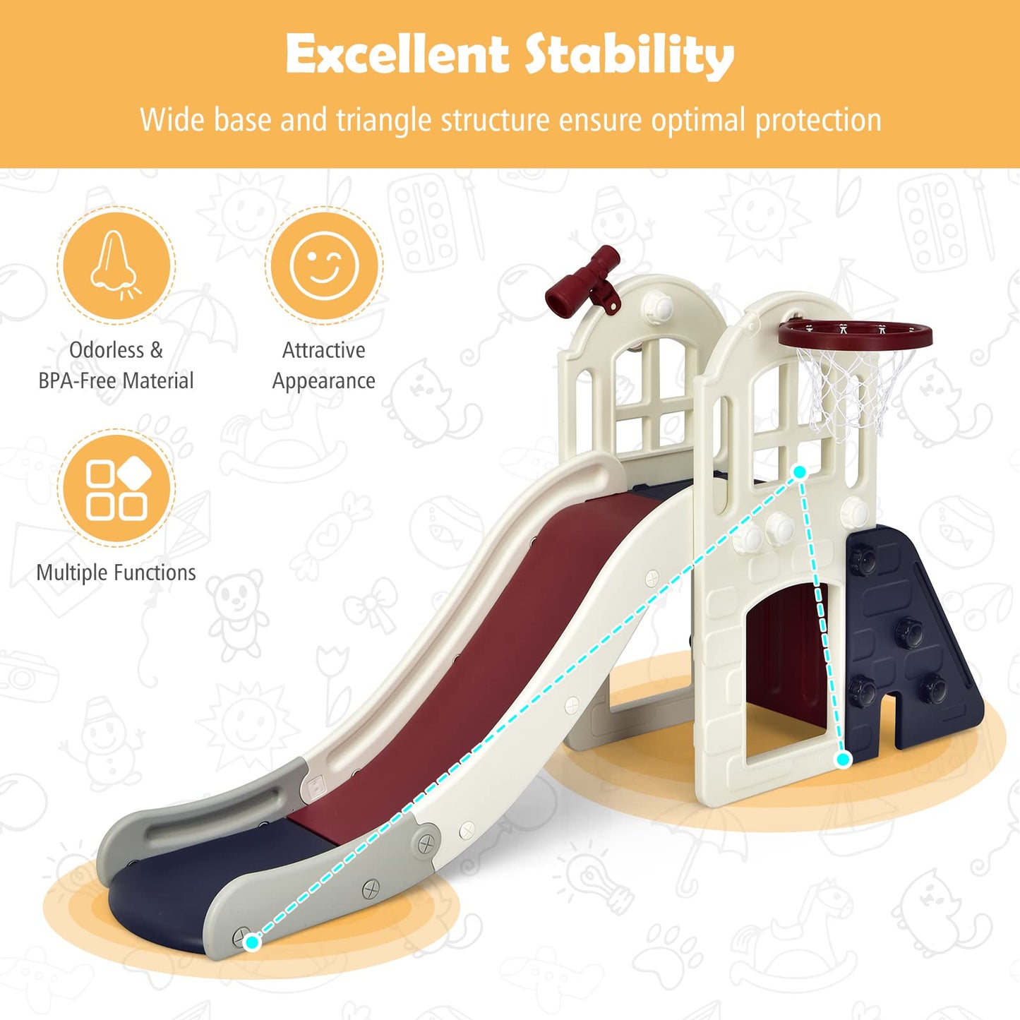 6 in 1 Freestanding Slides with Basketball Hoop