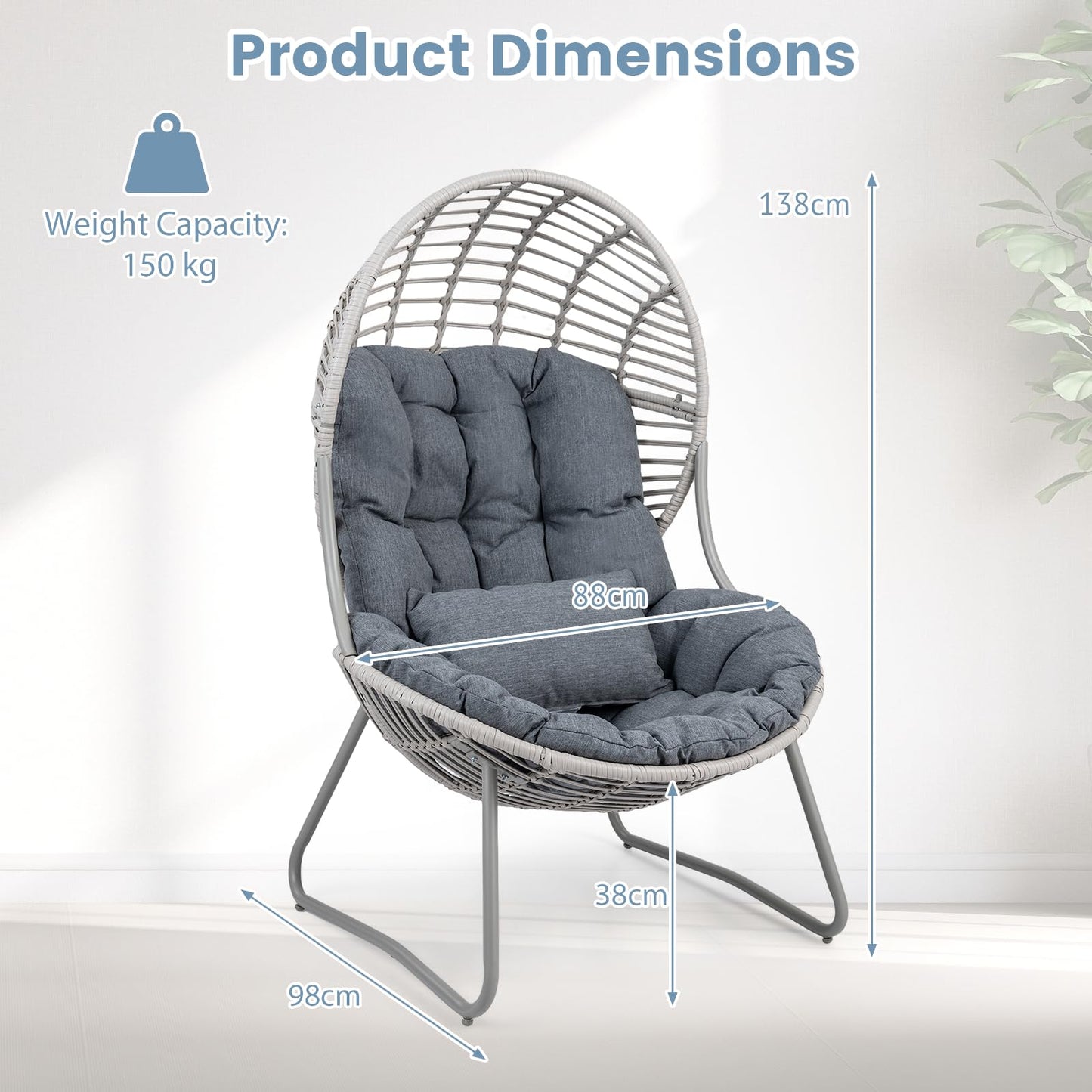 PE Wicker Egg Chair with Removable Seat and Back Cushion for Indoor Outdoor