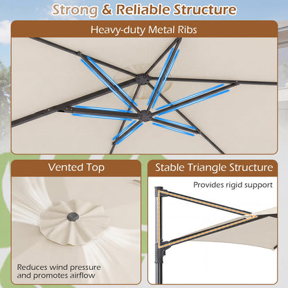 292cm Patio Cantilever Umbrella Large Offset Hanging Umbrella with 360° Rotation