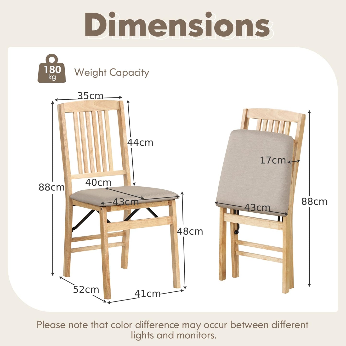 Folding Dining Chairs Set of 2 Upholstered Kitchen Chairs with Padded Seat