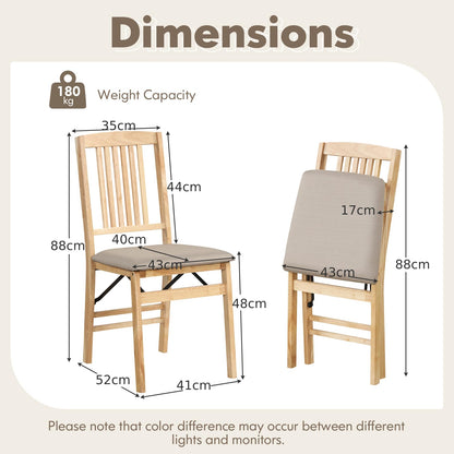 Folding Dining Chairs Set of 2 Upholstered Kitchen Chairs with Padded Seat