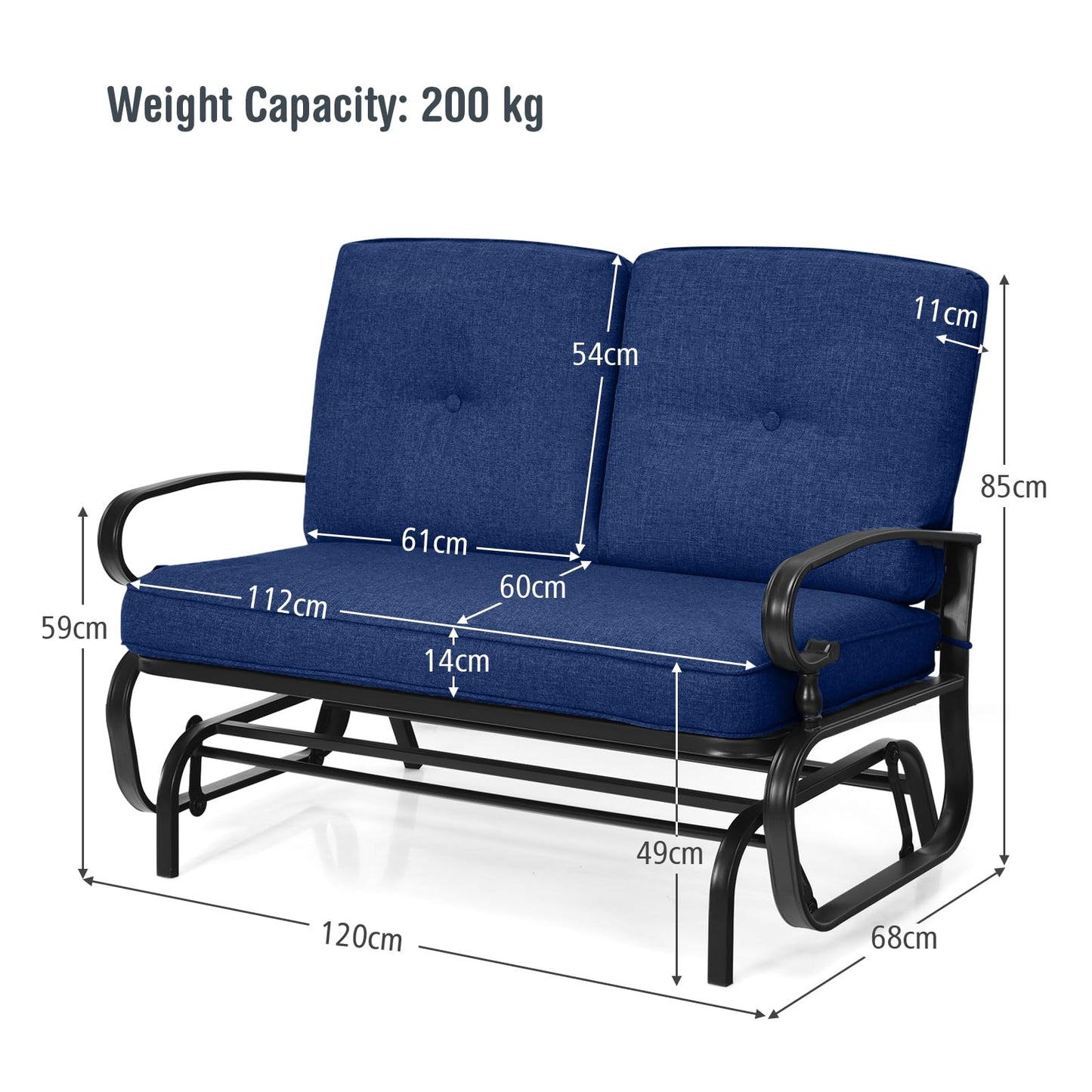 2 Person Outdoor Glider Bench with Cushions