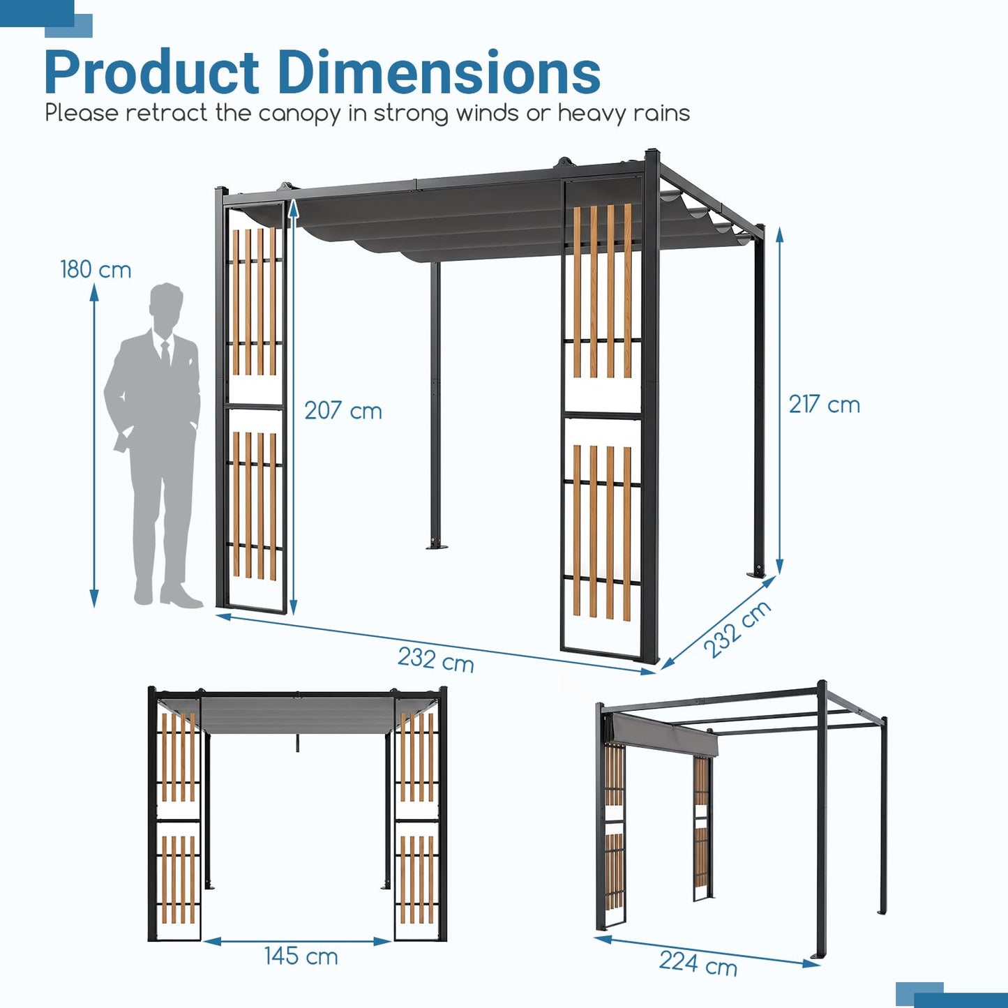 Outdoor Garden Pergola with 2 Slatted Screens for Courtyard
