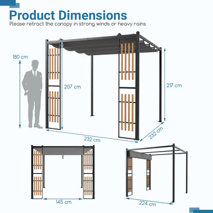 Outdoor Garden Pergola with 2 Slatted Screens for Courtyard