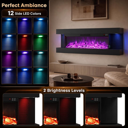 50” 3-Sided Electric Fireplace with Mantel & WiFi Smart Control