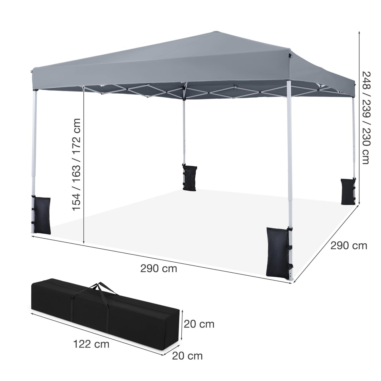 3m x 3m Pop Up Canopy Tent, Height Adjustable Garden Gazebo Shelter