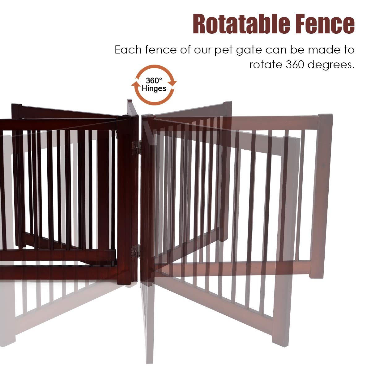 Freestanding Foldable Wooden Pet Gate with 360°Hinges and Lockable Door