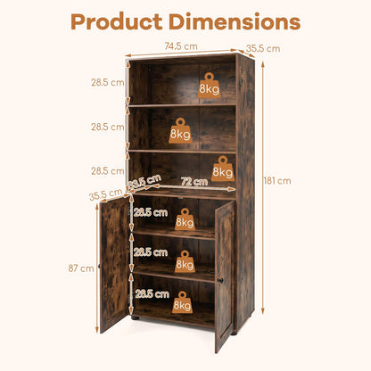 181 CM Tall Bookcase with 3 Shelves and Adjustable Shelf for Home Office