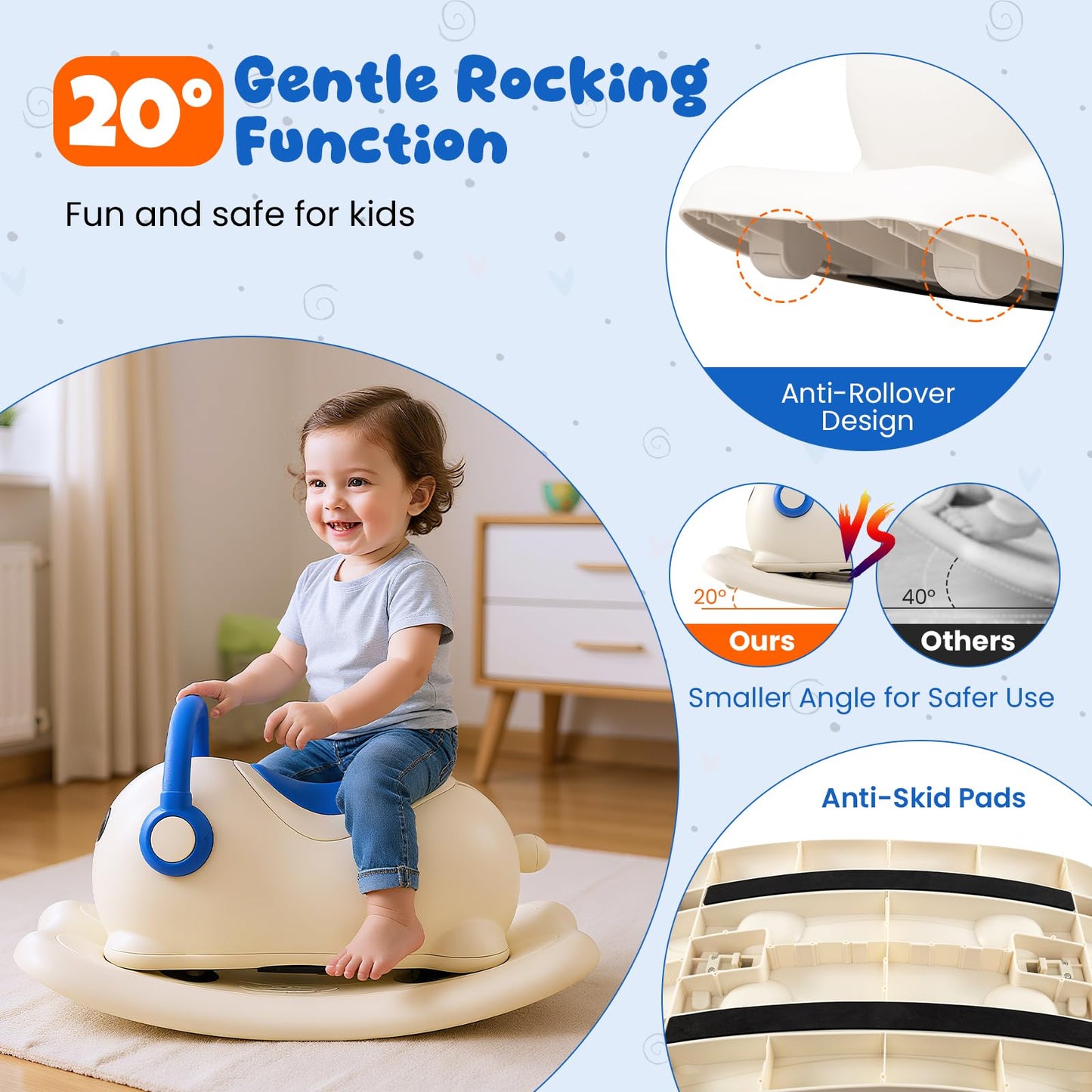 3-in-1 Rocking Horse for Toddlers 1-3 Years Old with Rolling Wheels