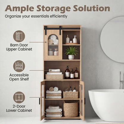 Bathroom Floor Cabinet with Shelves and Sliding Barn Door