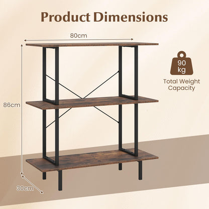 3-Tier Industrial Bookshelf with Open Shelves and Metal Frame for Living Room Study