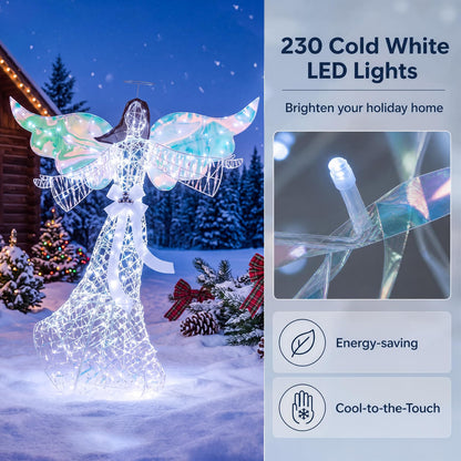 Pre-lit Christmas Angel, 3D Glittered Angel with LED Lights