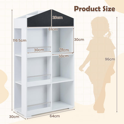 Kids Dollhouse Bookshelf with Chalkboard for Kids Room, Nursery, Playroom