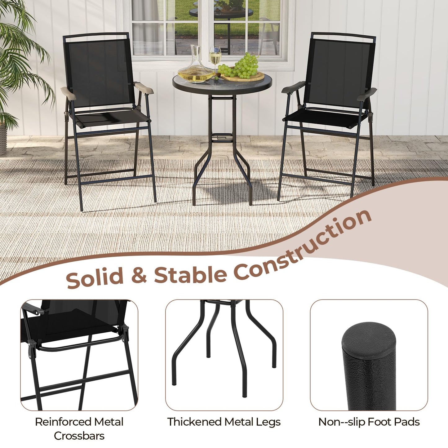 1 DPC Top Bar Table and Umbrella Hole with 2 Folding Chairs