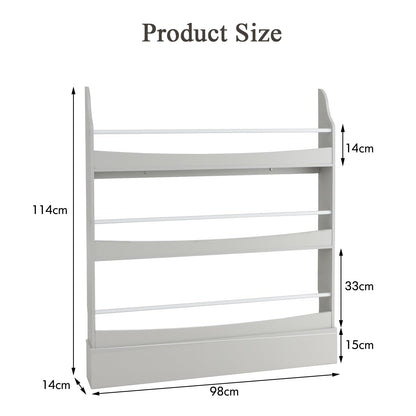 3-Tier Standing Bookshelf with 2 Anti-Tipping Kits and Guardrails-Grey