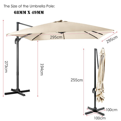Patio Umbrella Square Offset with Cross Base and Tilt Adjustable