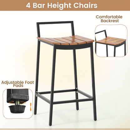 5 Piece Acacia Wood Bar Table Set with Metal Frame and Footrest