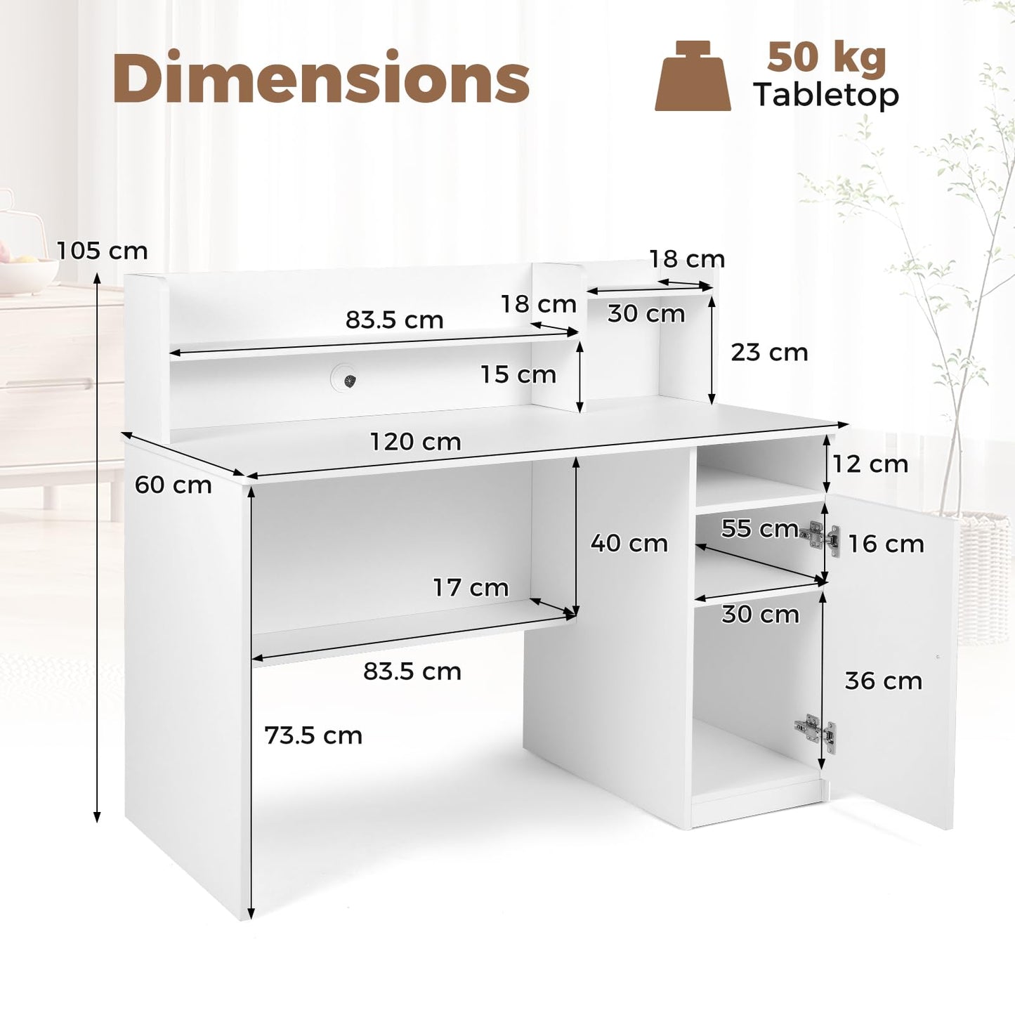 120CM Computer Desk, Wooden PC Laptop Table Writing Workstation with Monitor Stand