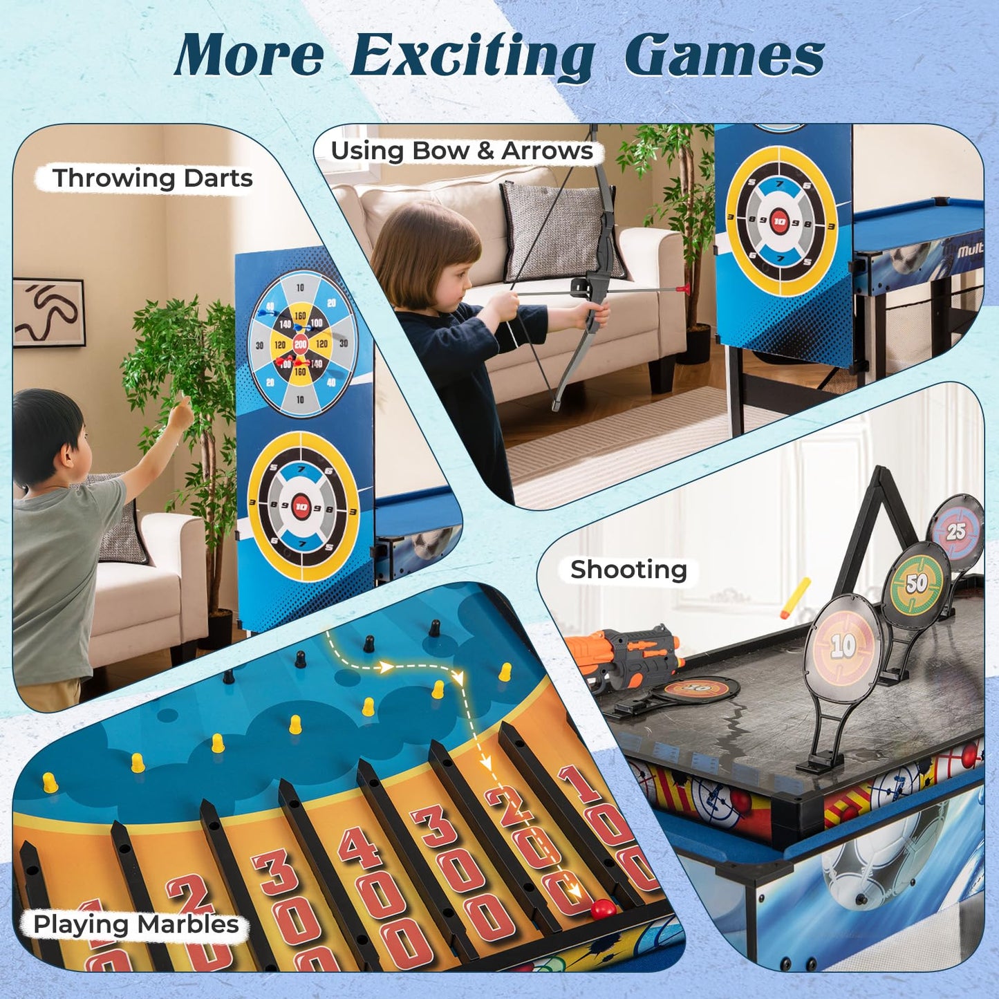 10-in-1 Multi-Sports Games Table, Combo Tables with Table Tennis, Basketball, Soccer, Hockey, Billiard, Archery, Shooting, Darts