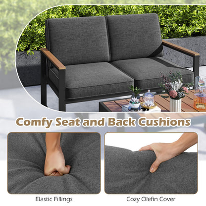 2-Seater Patio Aluminum Furniture Set with Coffee Table and Cushions
