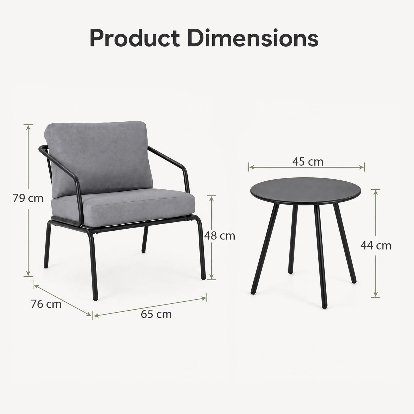 3-Piece Patio Bistro Set, Garden Furniture Set with Padded Cushions