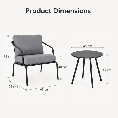 3-Piece Patio Bistro Set, Garden Furniture Set with Padded Cushions