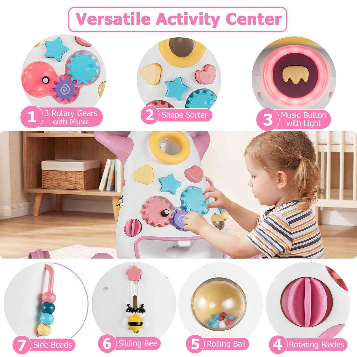 2 in 1 Montessori Baby Walker, Sit to Stand Learning Walkers with Adjustable Rear Wheel