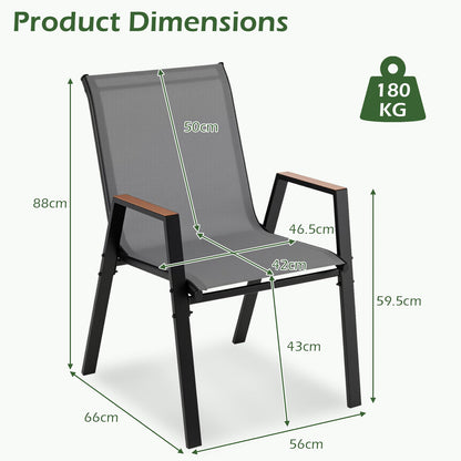 Garden Chairs Set of 2/4, Stackable Outdoor Dining Chairs with Armrests