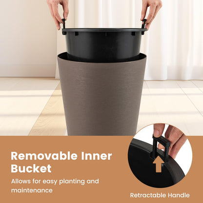 Tall Round Planter Set of 2 with Removable Inner Bucket and Drainage Holes
