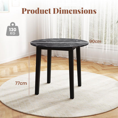 Round Dining Table with Rubber Wood Legs and Marble-textured Veneer Tabletop
