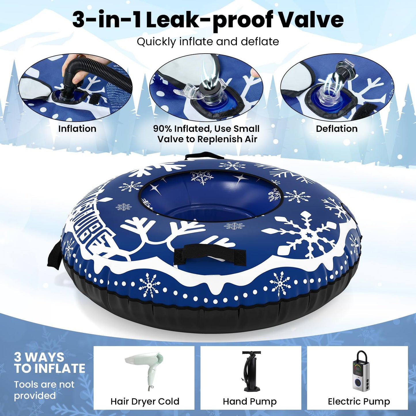 Inflatable Snow Tube, Heavy-Duty Sled Ski Tube with Handles