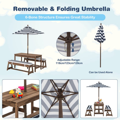 Wood Kids Picnic Table and Bench Set with Cushions