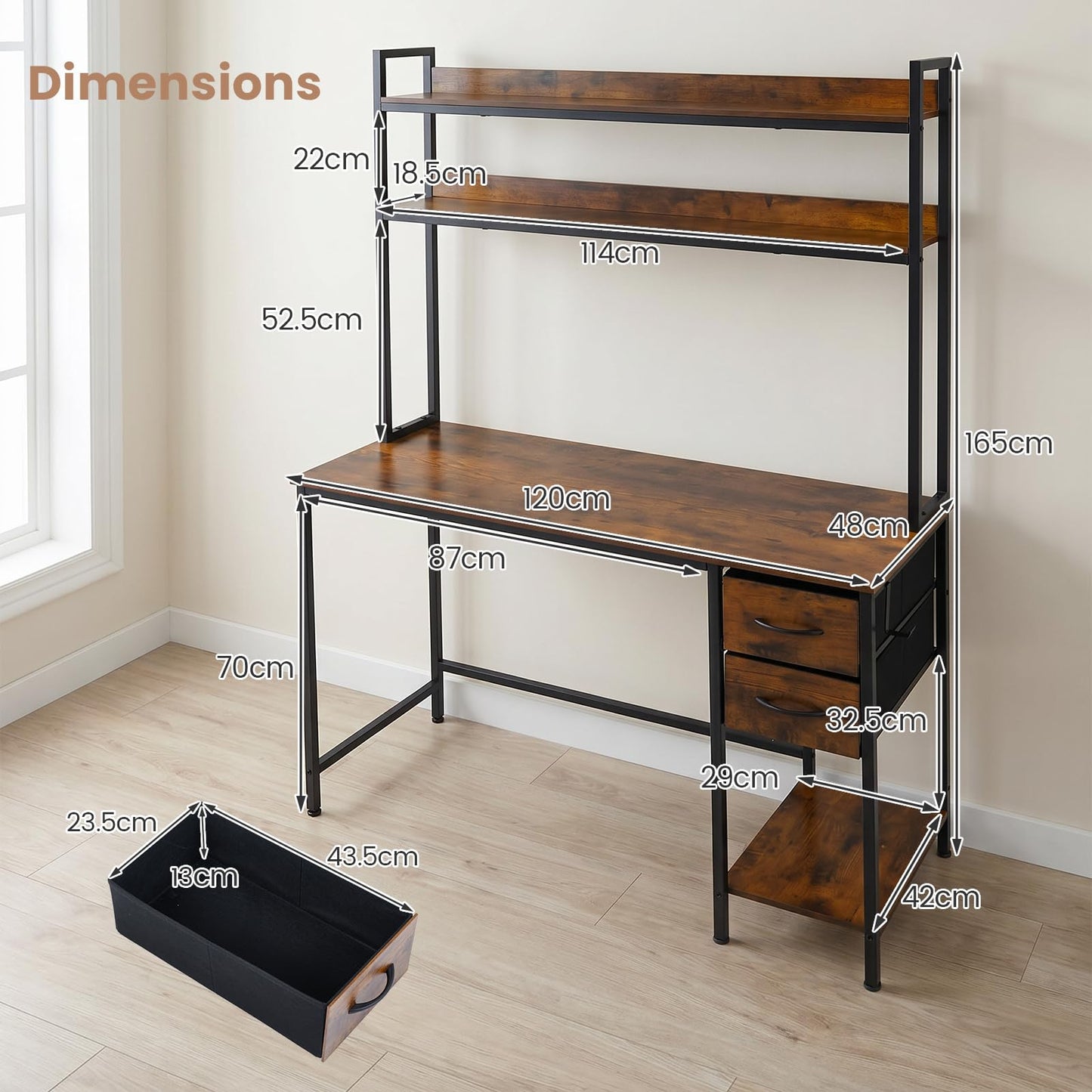 Computer Desk with Hutch, Reversible Executive Writing Workstation PC Laptop Table