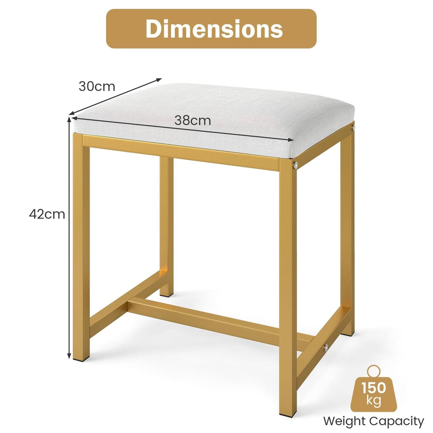 Small Makeup Chair with Soft Padded Cushion and Golden Metal Legs