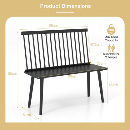 Dining Bench, Entryway Bench with Removable Spindle Back & Anti-slip Foot Pads