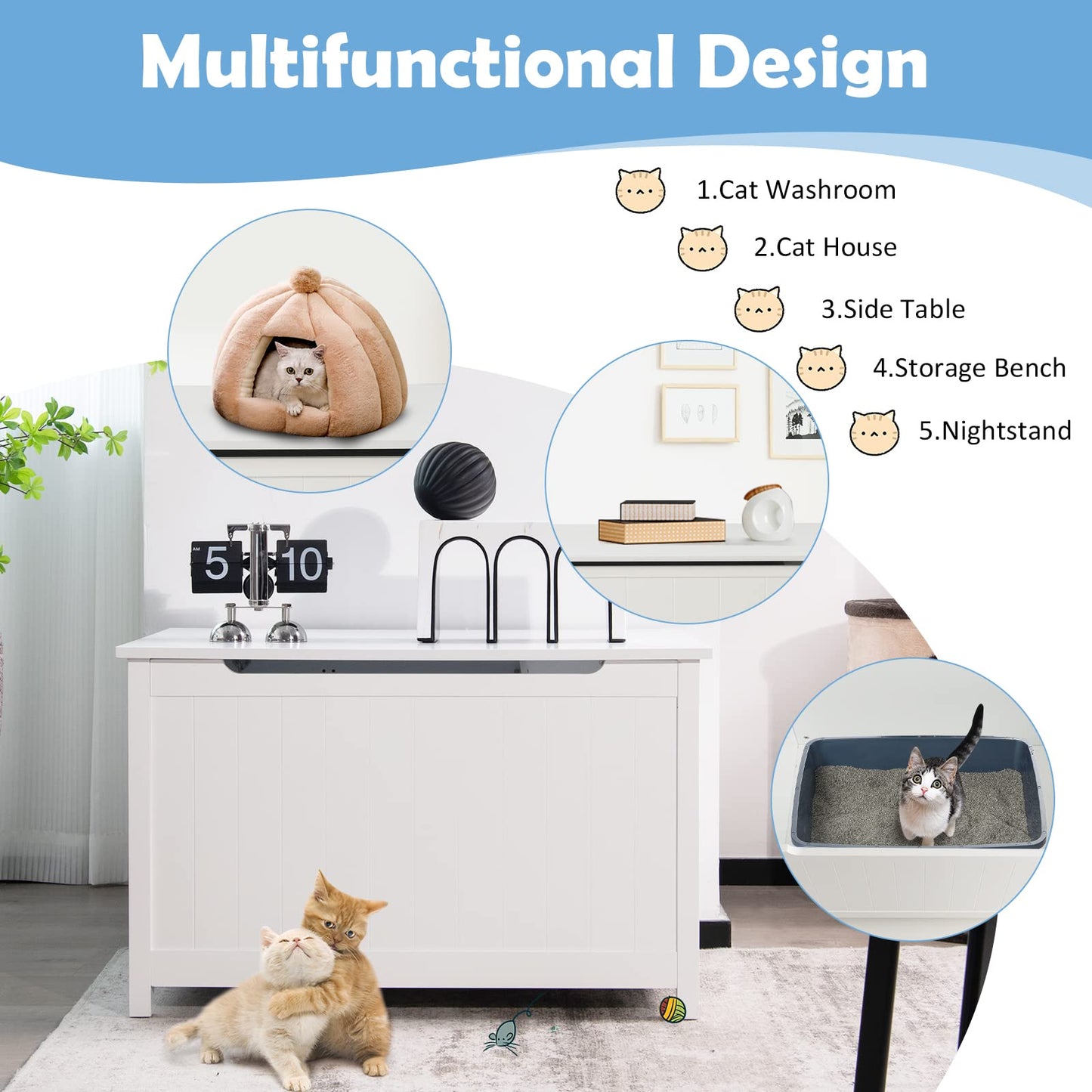 Wooden Cat Litter Box Enclosure with Top Opening