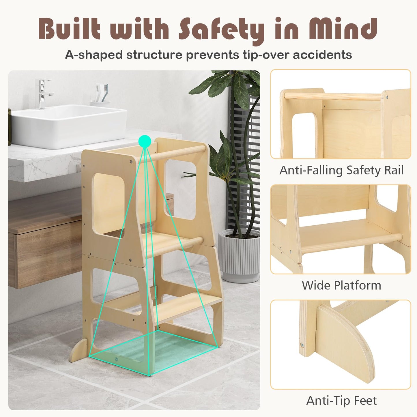 3 in 1 Toddler Kitchen Learning Tower with Chalkboard