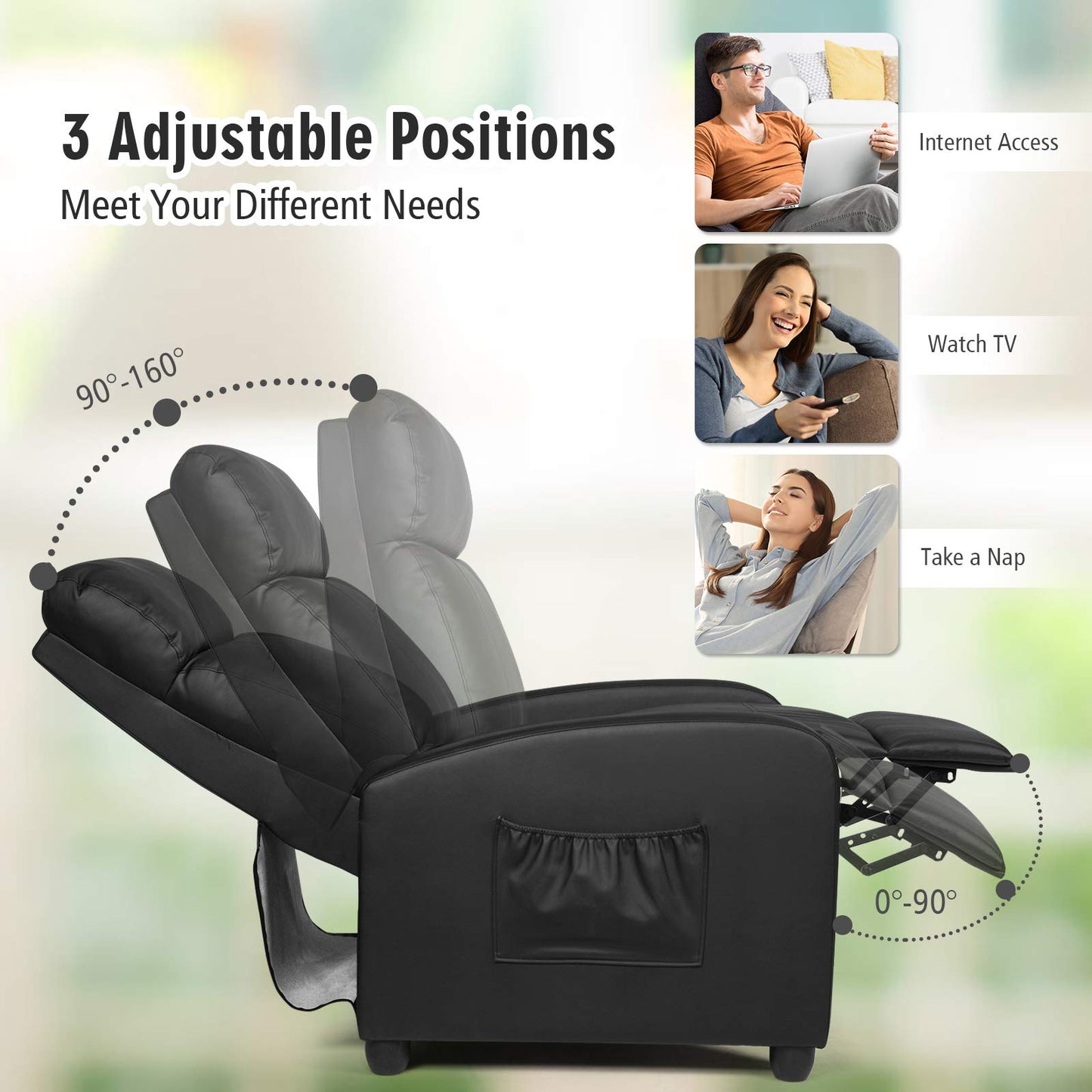 Recliner Armchair with Reclining Function and Adjustable Leg Rest