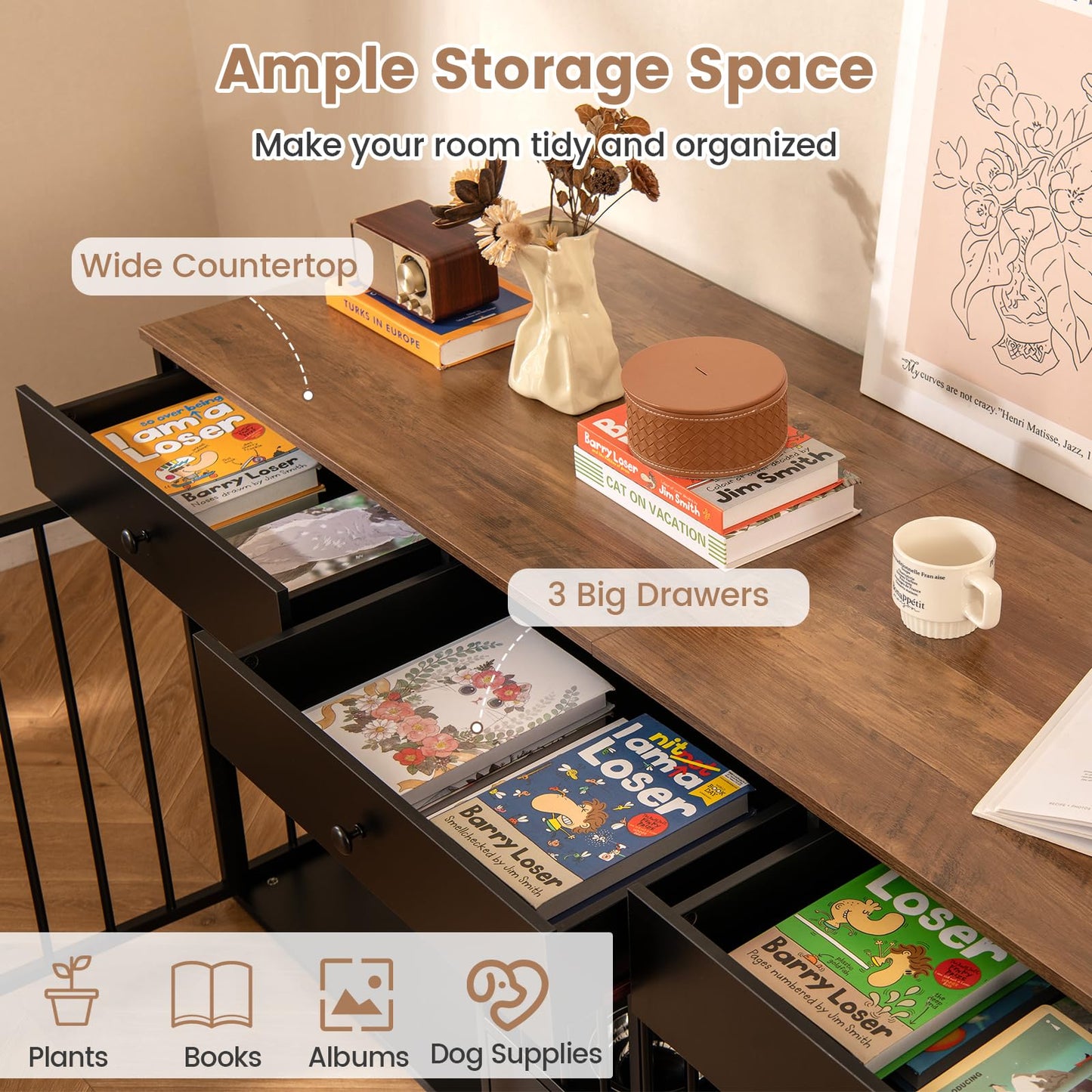 Heavy Duty Dogs Cage with Double Doors and Divider Indoor Puppy Kennel Side Table