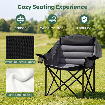 Oversized Folding Camping Chair, Padded Oxford Chair with Cup Holder, Side Pocket & Carry Bag