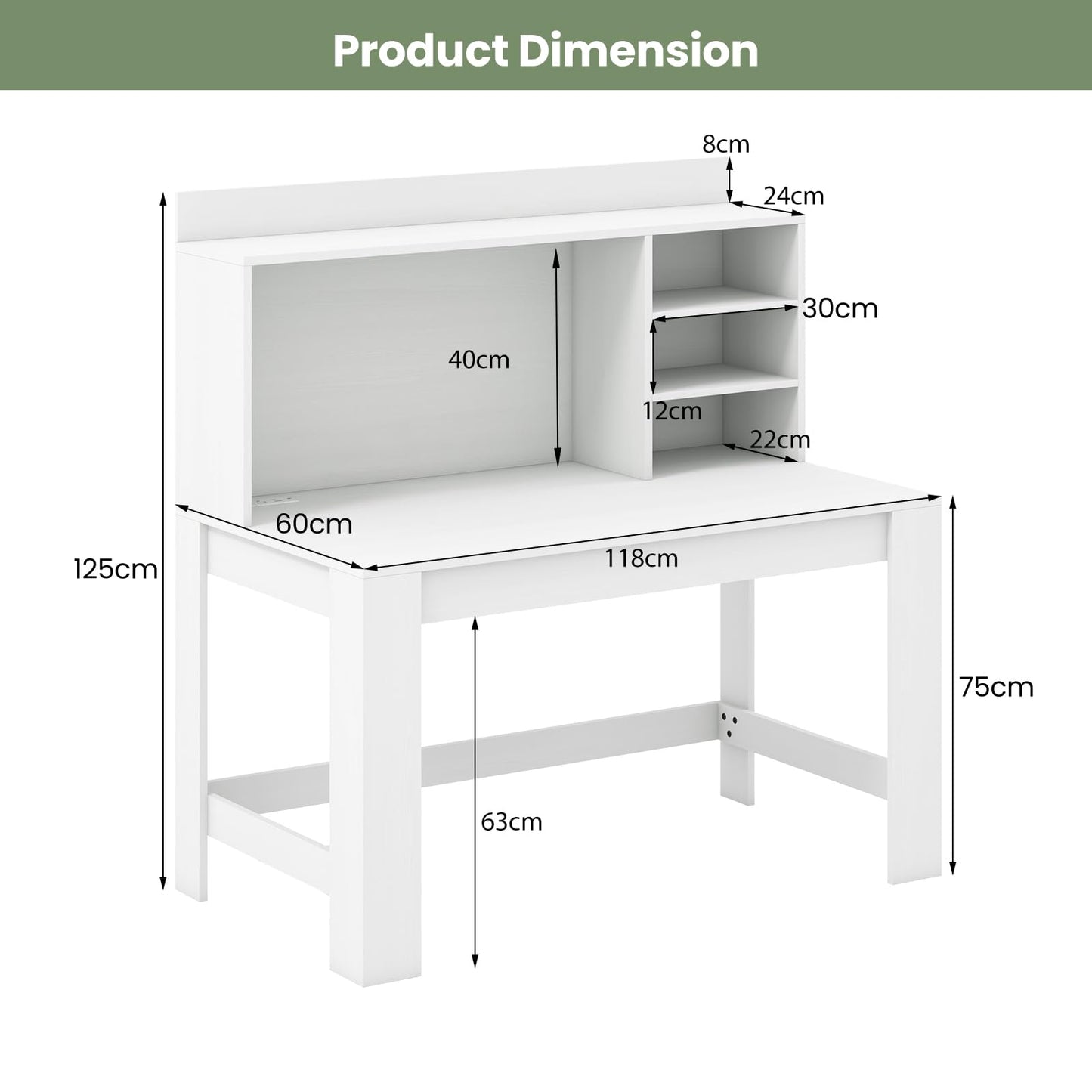 Computer Desk with 3 Storage Shelves and Cable Hole for Study