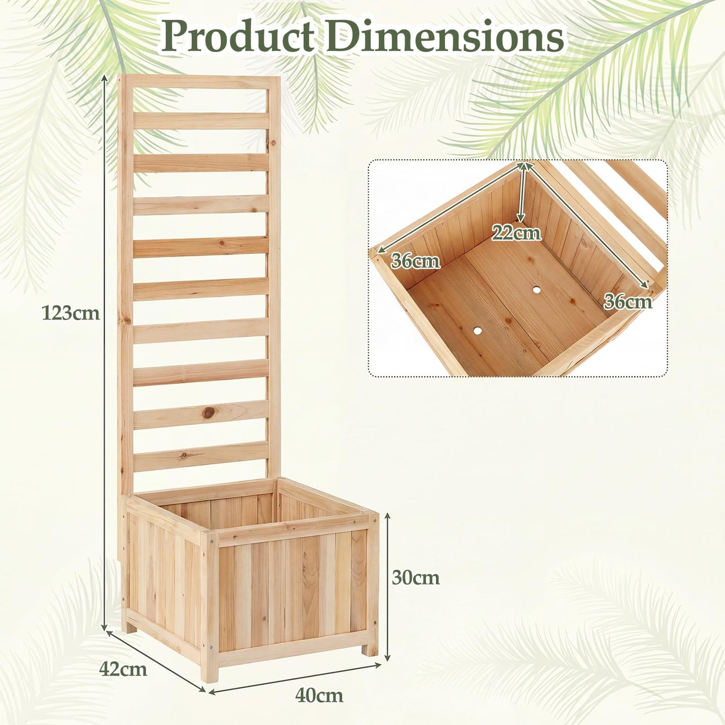 Wooden Planter with Trellis, Raised Garden Bed with Drainage Holes