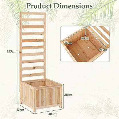 Wooden Planter with Trellis, Raised Garden Bed with Drainage Holes