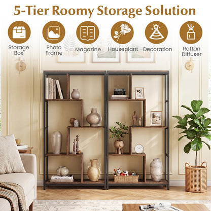 5-Tier Geometric Bookshelf with Open Shelves (Golden + White) | Metal Frame Bookcase Display Stand