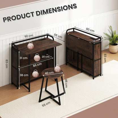 90 cm Folding Desk with Stool, Portable Computer Desk and Stool Set