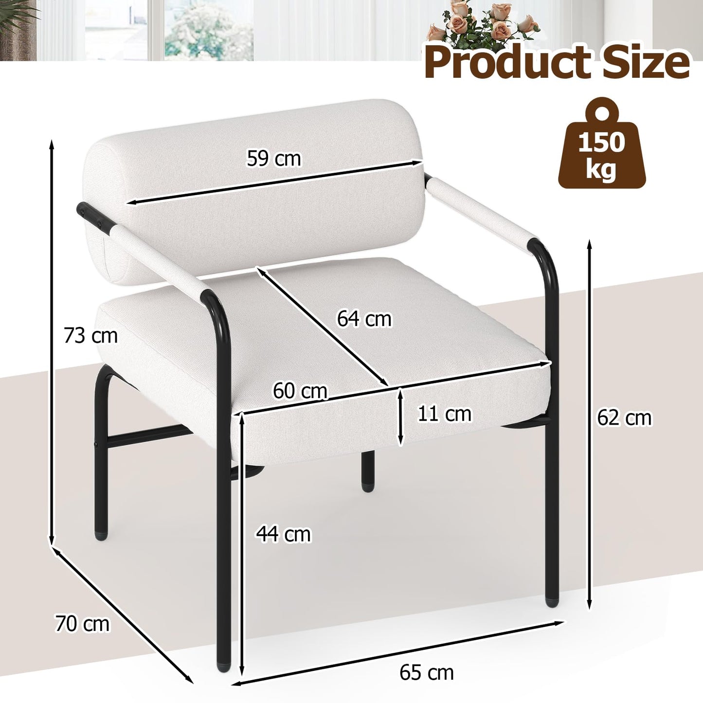 Upholstered Velvet Accent Chair with Cylindrical Backrest