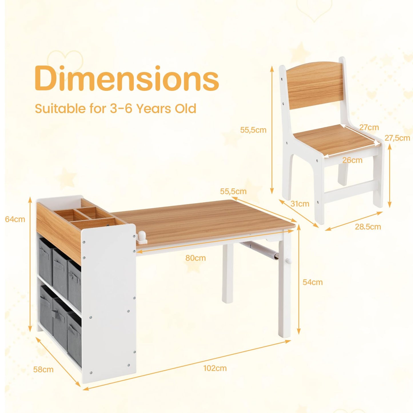 Kids Art Table and Chair Set, 3PCS Toddler Activity Desk and Chair