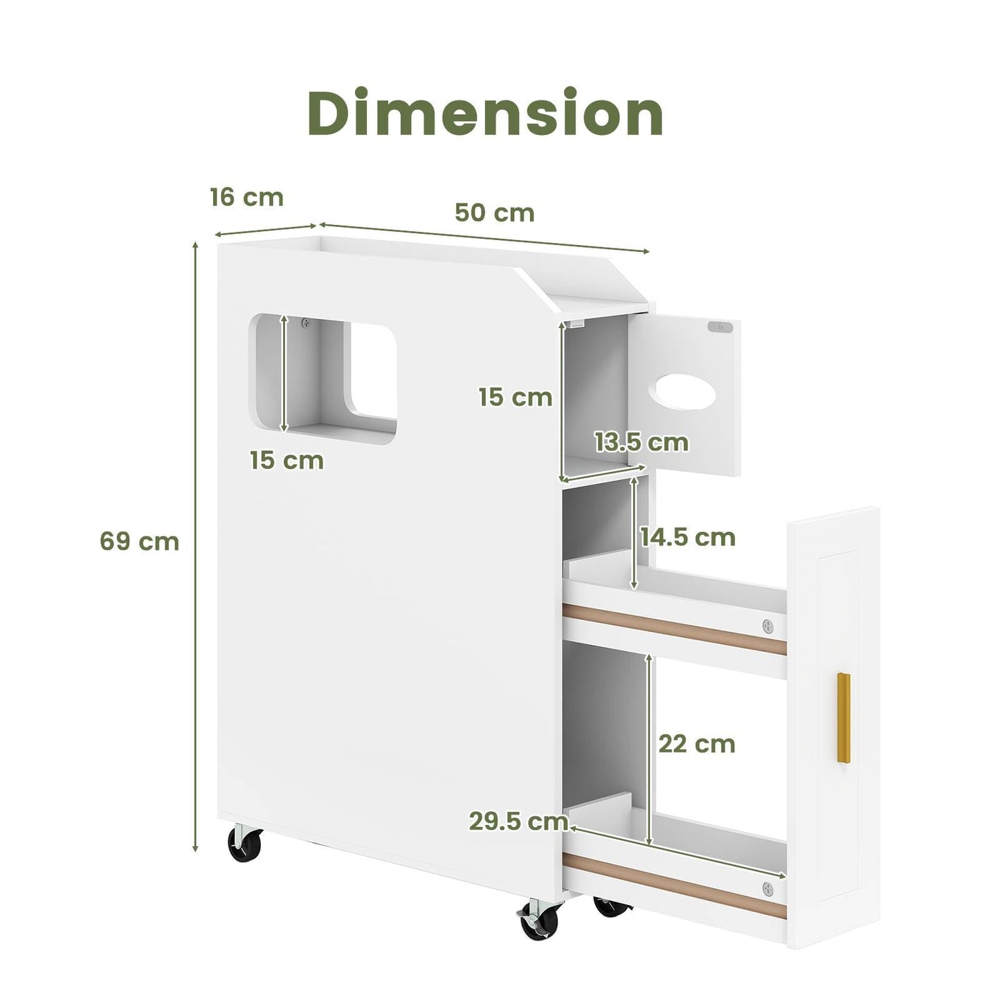 16 CM Small Bathroom Storage Cabinet with Slide Out Drawer