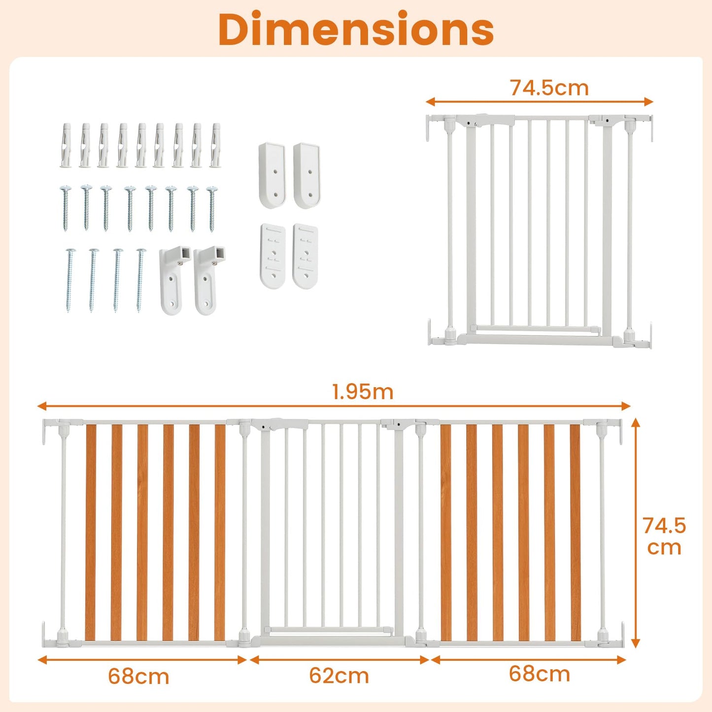 Pressure Baby Gate with One-hand Opening, 2-Way Door Swing, Freestanding Dog Stair Gates Pet Safety Fence