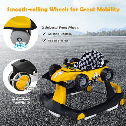 4-in-1 Baby Walker Foldable Push Along Walkers with Adjustable Height & Speed